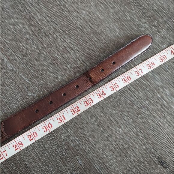 Brown Full Grain Cowhide Braided Belt Solid Brass Buckle Medium - Picture 5 of 6